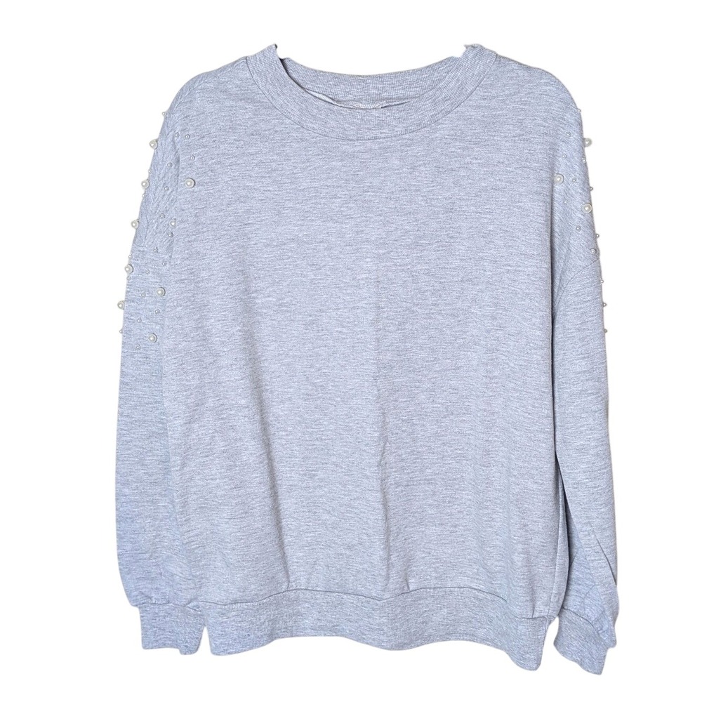 Alya Gray Pearl Embellished Sweatshirt Size M‎